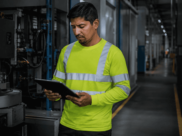 Polos de trabajo con cinta reflectiva para uso industrial